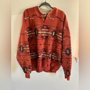 Vintage 90s Art Unlimited Aztec Henley Crewneck Sweatshirt Mens Size XXL